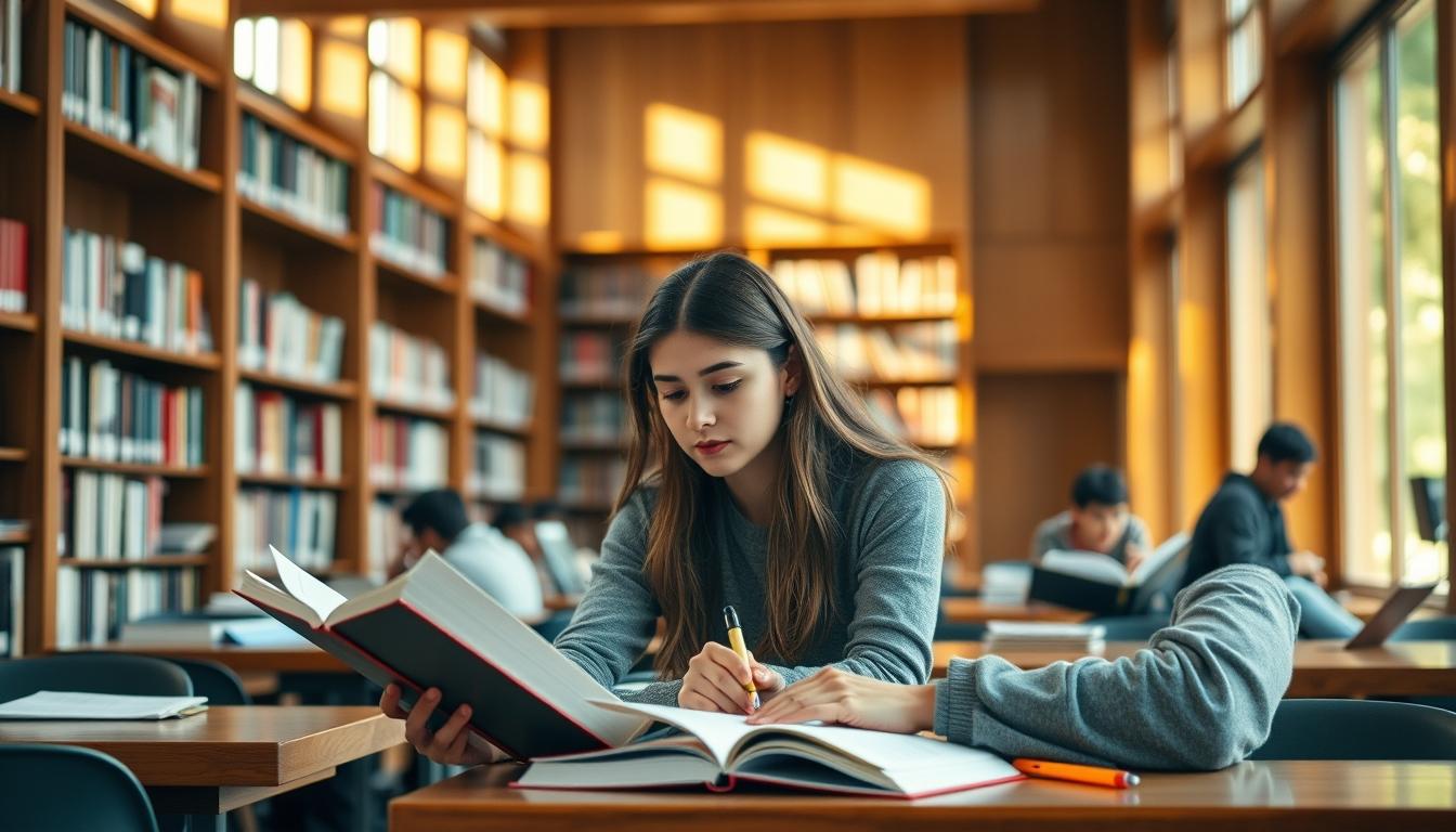 Student using learning strategies while studying